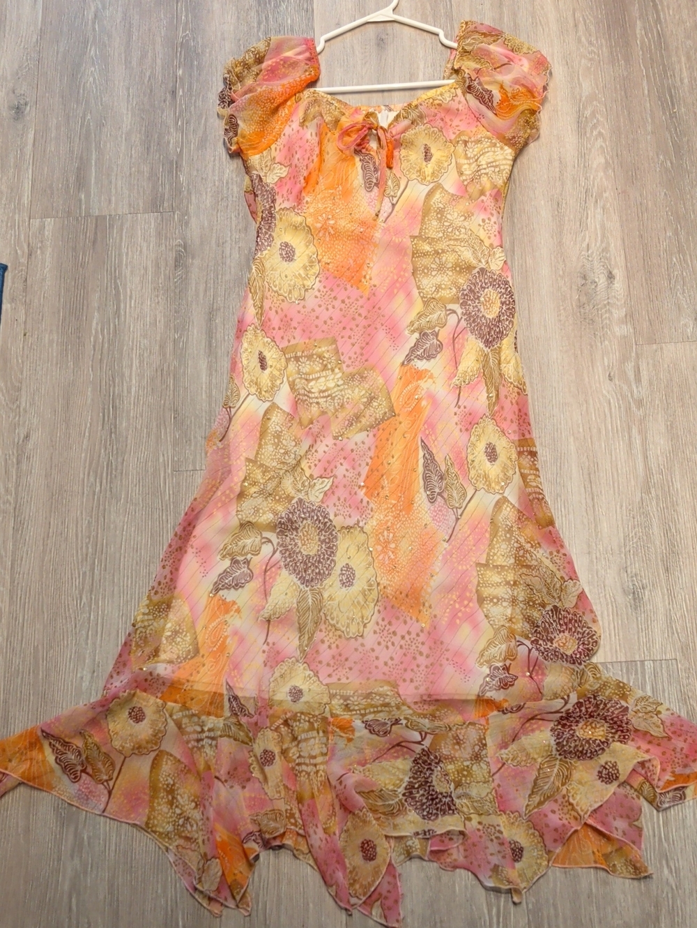 Vintage Y2K Beaded Floral Midi Dress - Uptown Girls Molly Gunn Style - Size 12
